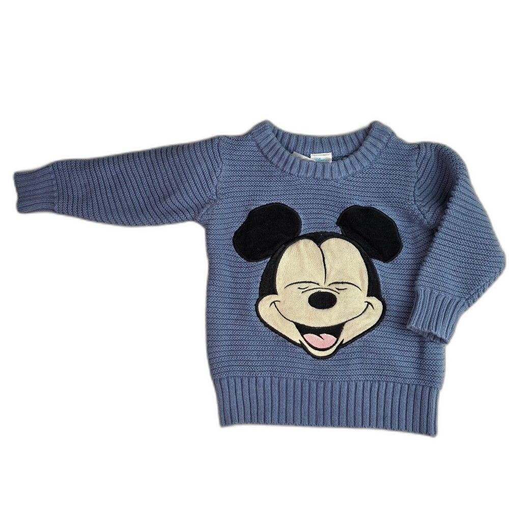 Disney Baby Mickey Mouse Knit Graphic Sweater Blue/Gray Size 12m